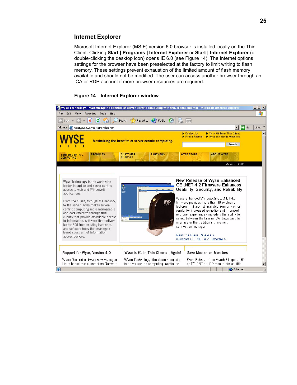Internet explorer, Internet explorer window 25 | Wyse Technology TM 9000 Series User Manual | Page 37 / 74