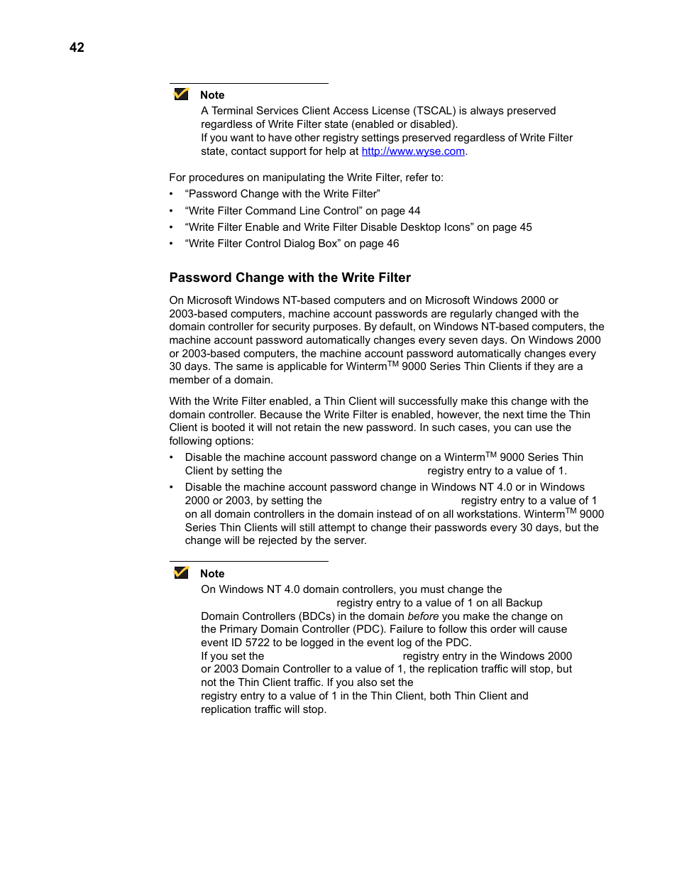 Password change with the write filter | Wyse Technology TM 9000 Series User Manual | Page 54 / 74