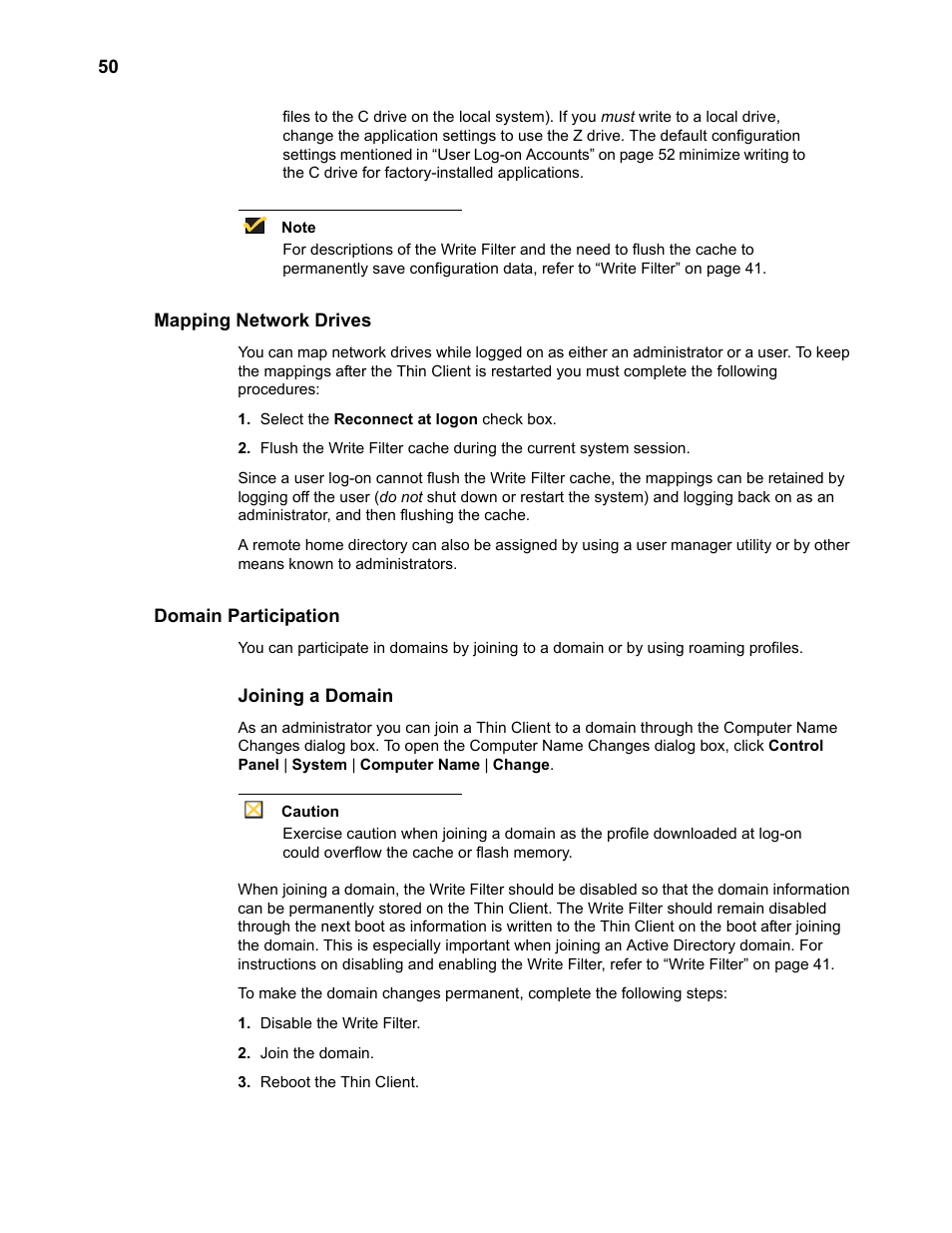 Mapping network drives, Domain participation, Joining a domain | Domain participation 50 | Wyse Technology TM 9000 Series User Manual | Page 62 / 74