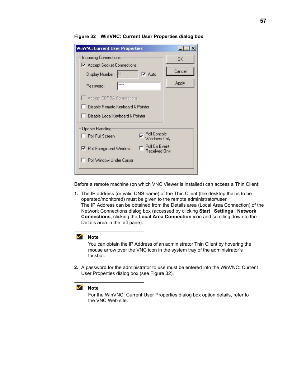 Winvnc: current user properties dialog box | Wyse Technology TM 9000 Series User Manual | Page 69 / 74