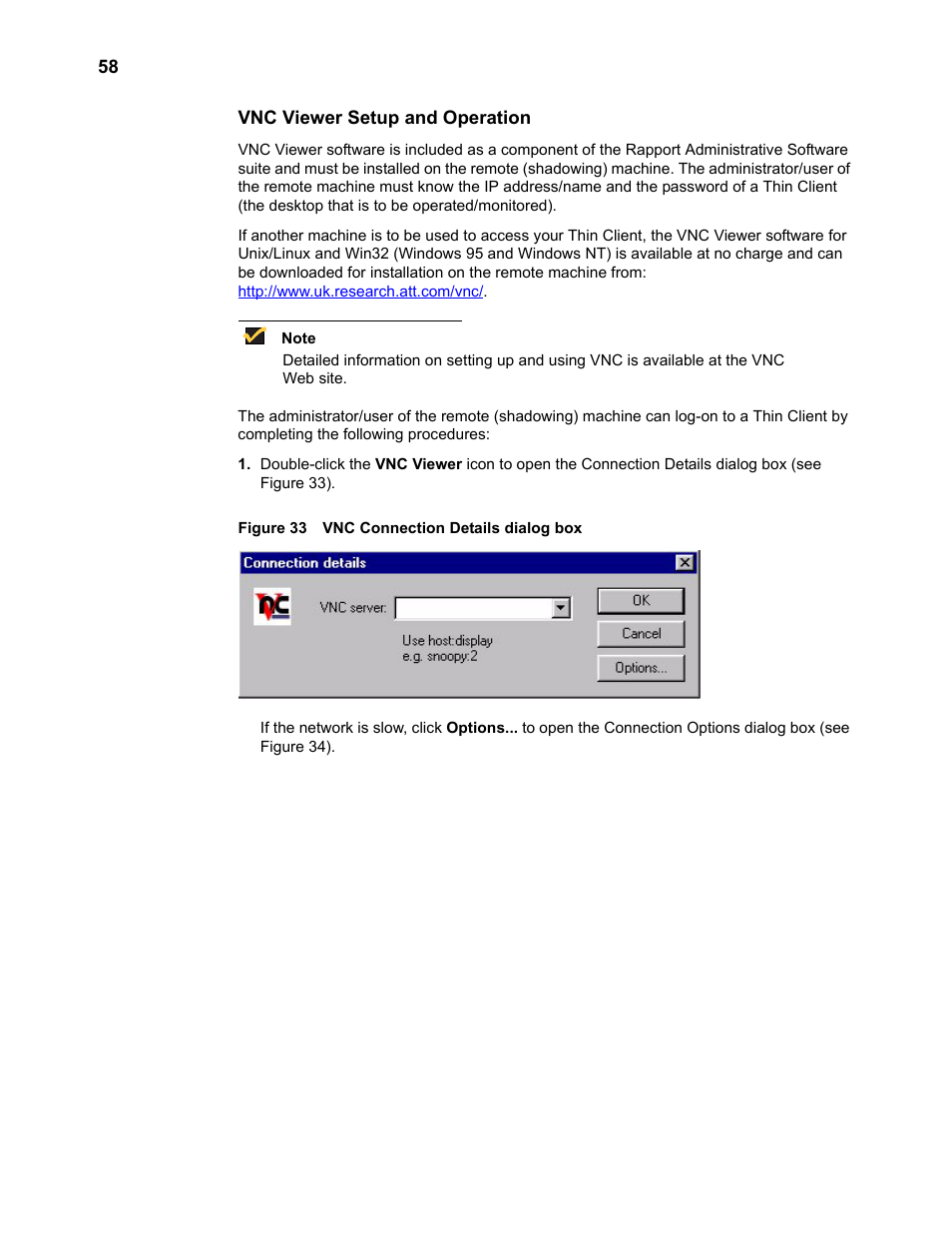 Vnc viewer setup and operation, Vnc connection details dialog box | Wyse Technology TM 9000 Series User Manual | Page 70 / 74