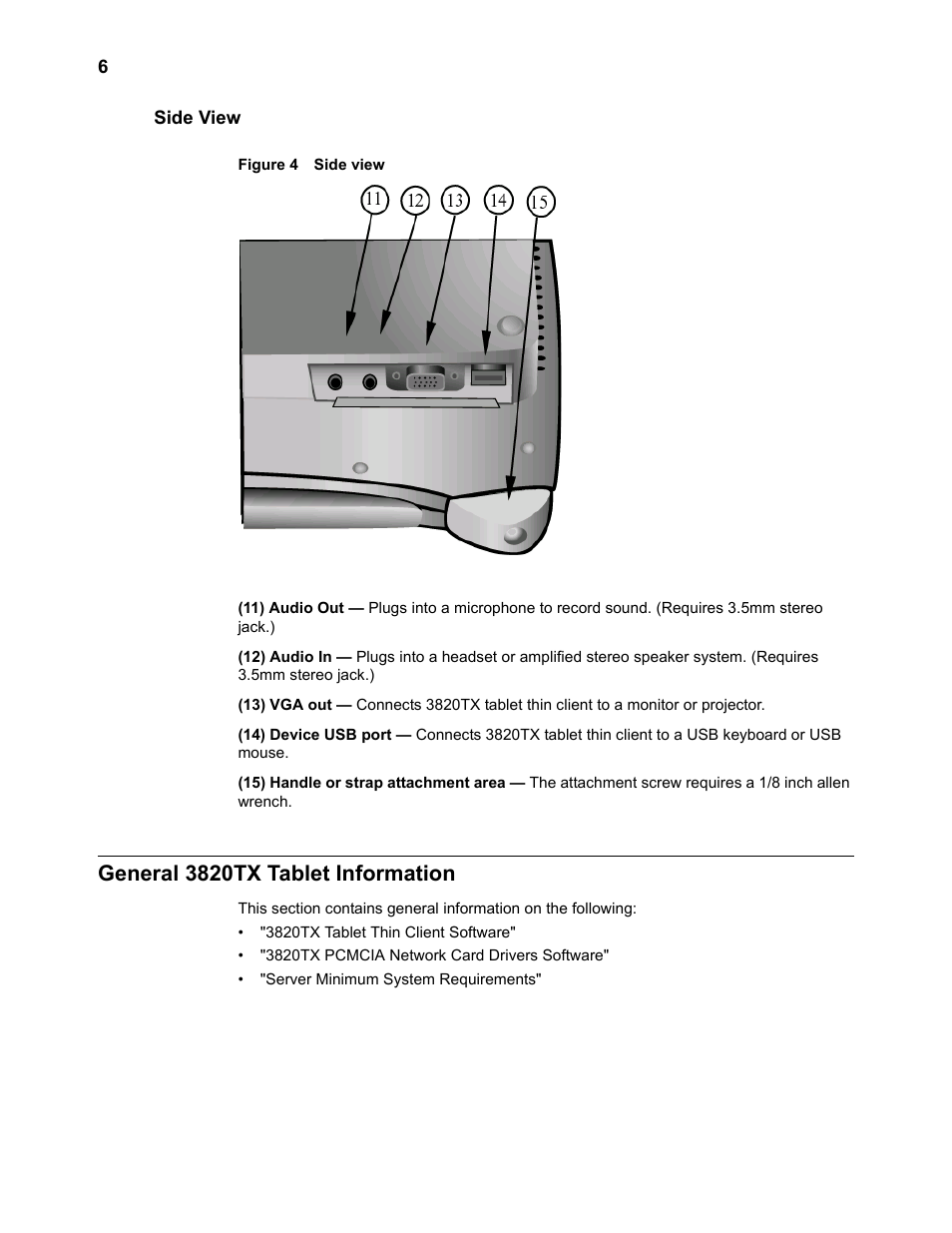 Side view, General 3820tx tablet information, Side view 6 | General 3820tx tablet information 6 | Wyse Technology 3820TX User Manual | Page 16 / 40