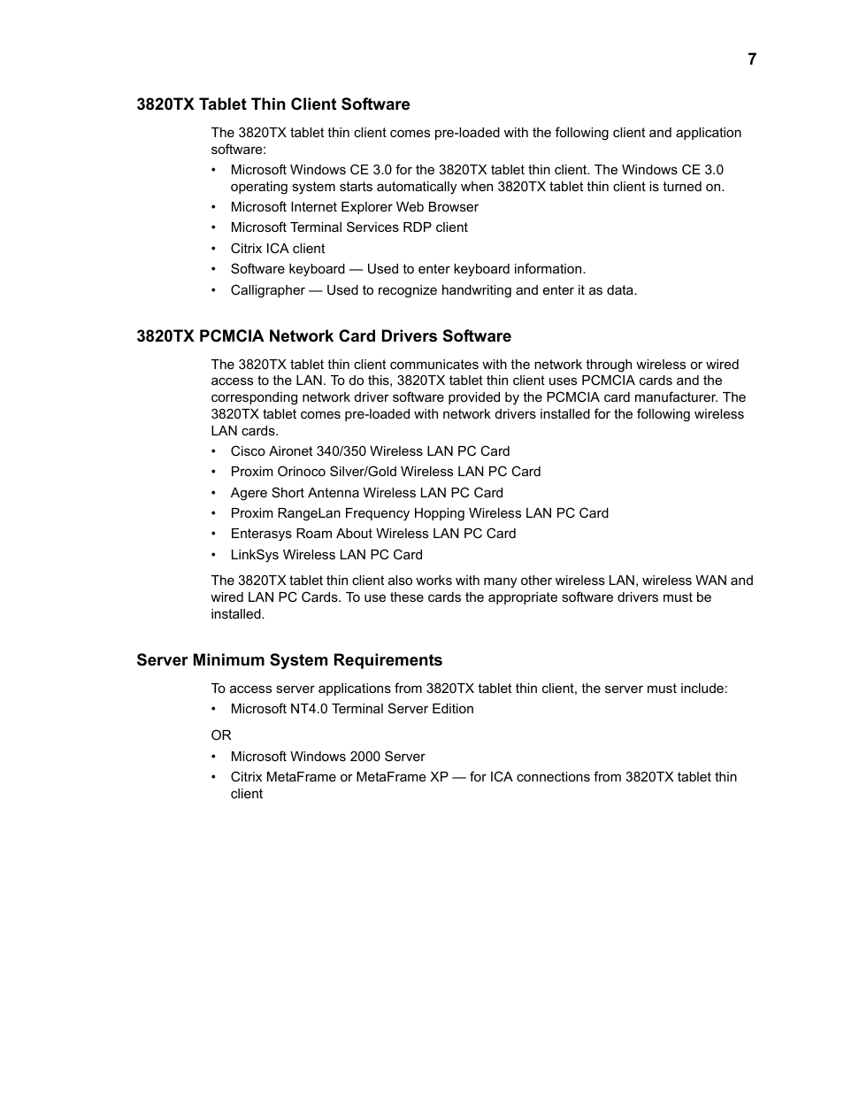 3820tx tablet thin client software, 3820tx pcmcia network card drivers software, Server minimum system requirements | Wyse Technology 3820TX User Manual | Page 17 / 40