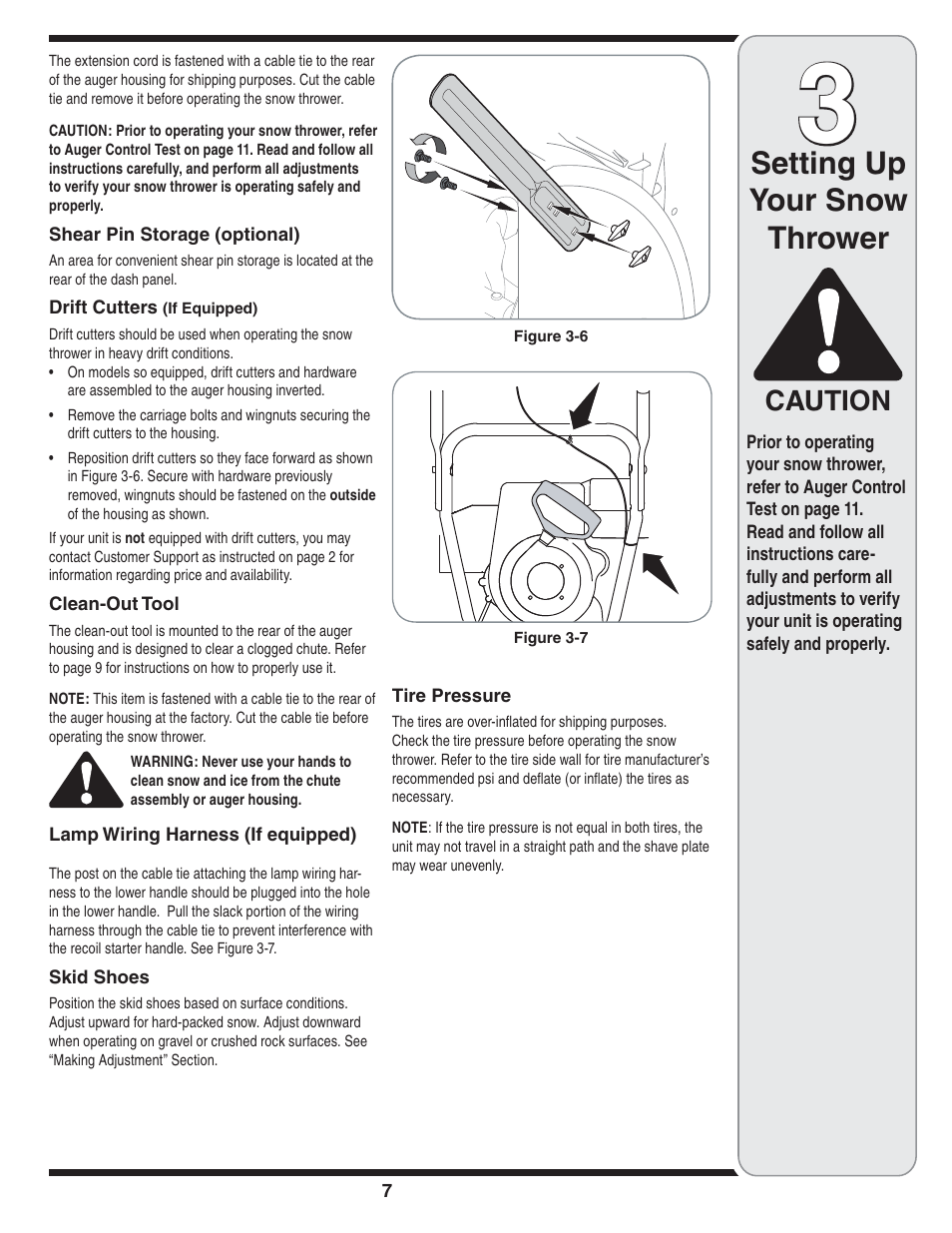 Setting up your snow thrower, Caution | White Outdoor 769-04211 User Manual | Page 7 / 48