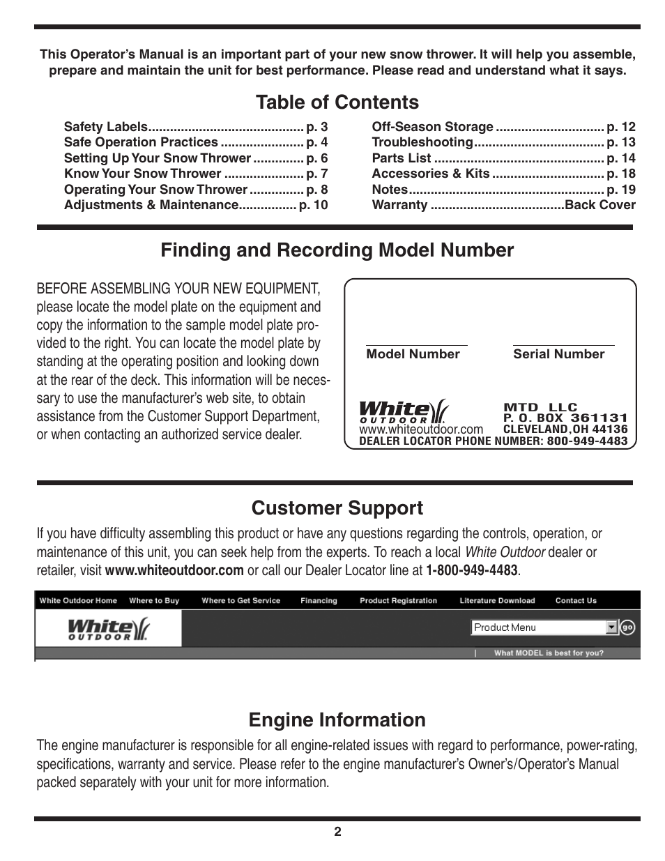 White Outdoor Single-Stage Snow Thrower User Manual | Page 2 / 20