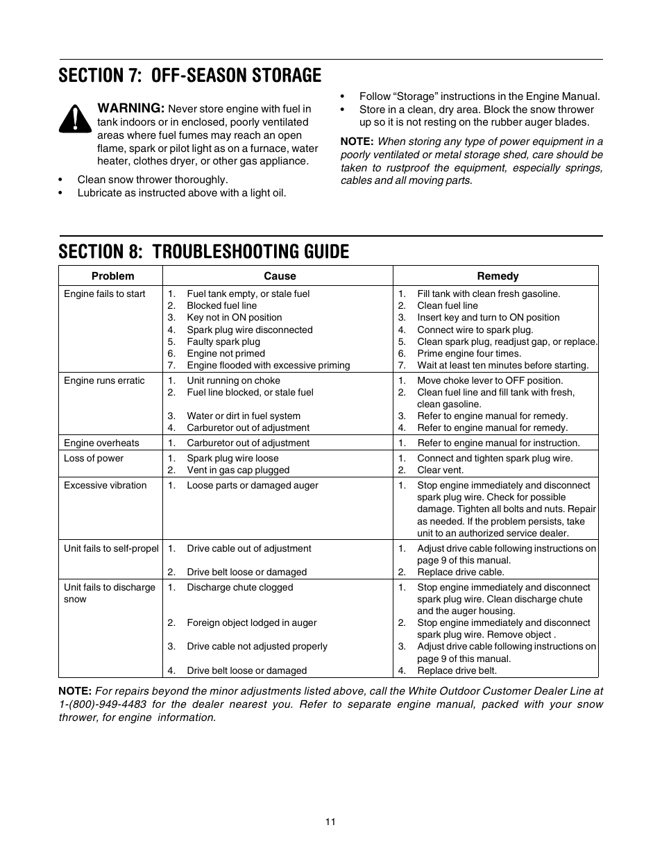 Warning | White Outdoor Snow Boss 721 User Manual | Page 11 / 16