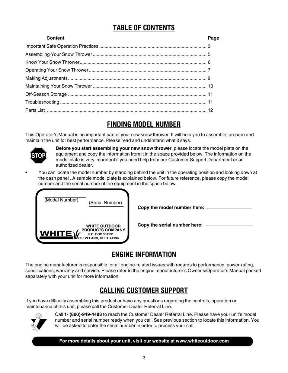 White Outdoor Snow Boss 721 User Manual | Page 2 / 16