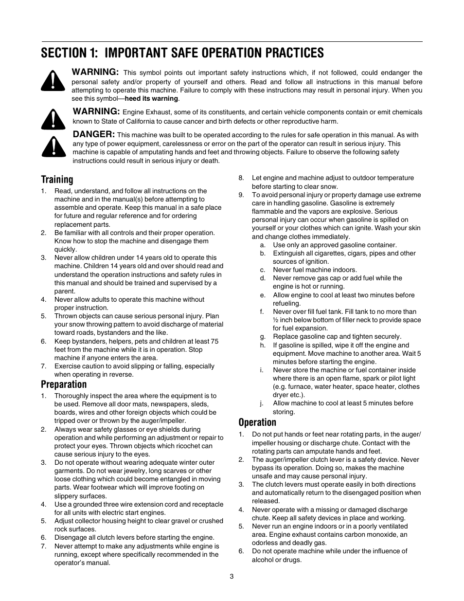 Training, Preparation, Operation | White Outdoor SB 45 User Manual | Page 3 / 16