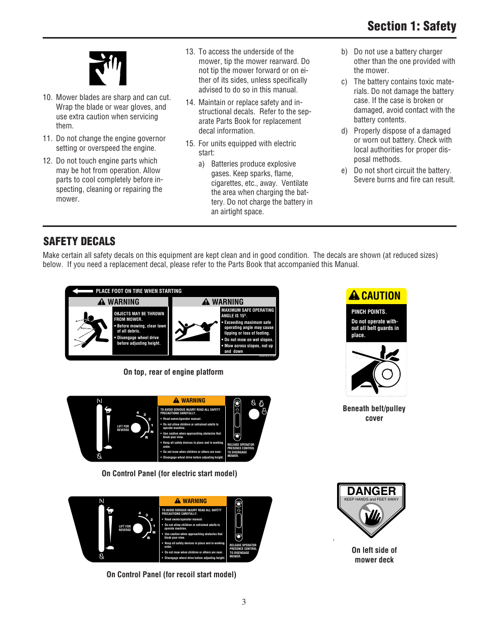 Danger, Safety decals, Caution | Warning | White Outdoor 933R User Manual | Page 5 / 32
