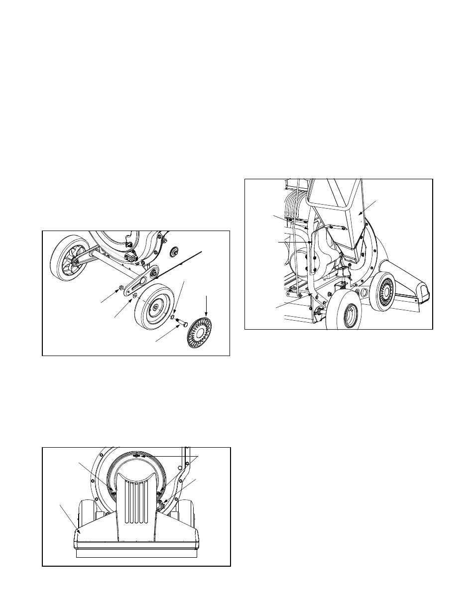 Attaching the front wheels, Attaching the nozzle, Attaching the chipper chute | Attaching the clutch cable to handle | White Outdoor Yard Boss 950 User Manual | Page 6 / 24