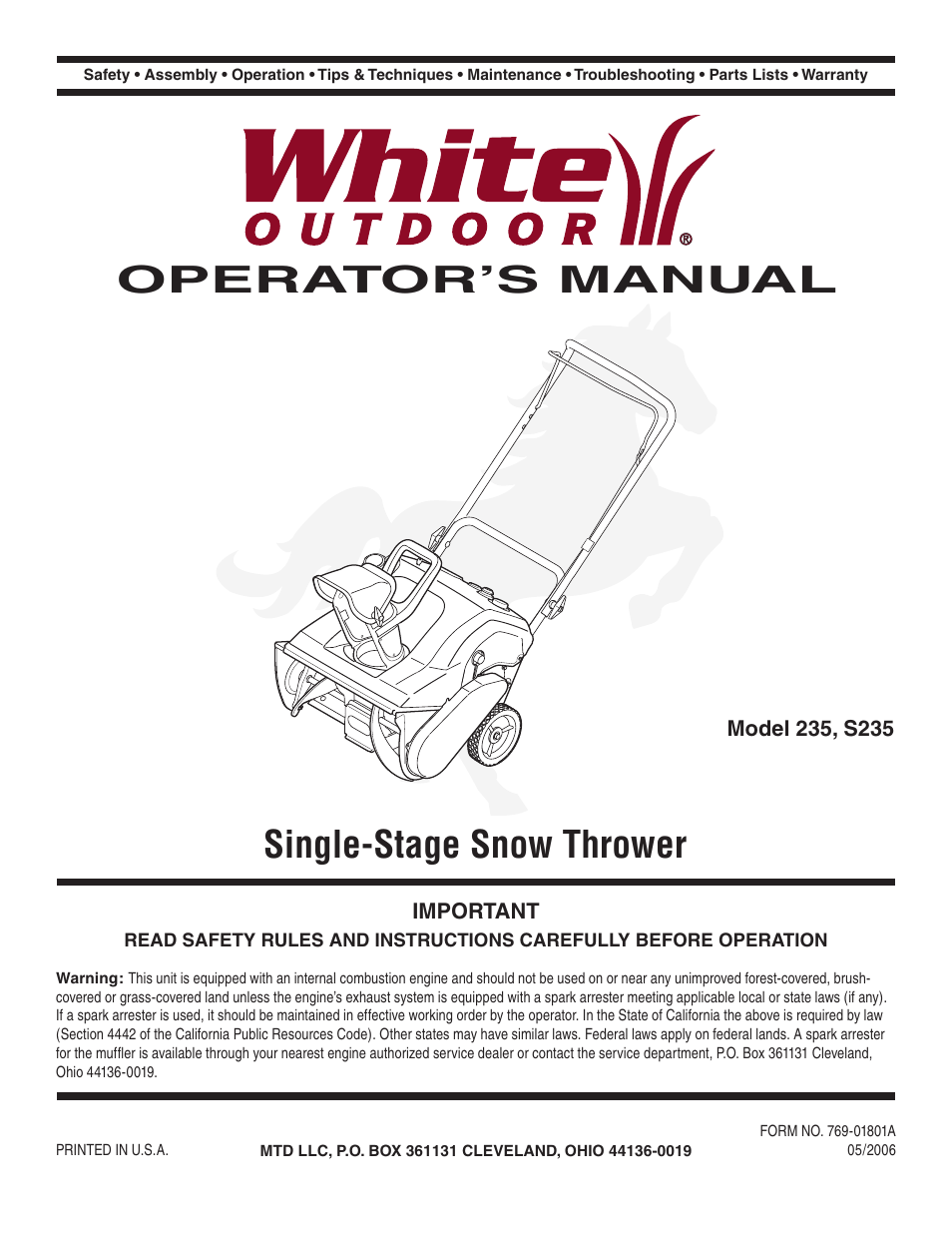 White Outdoor 235 User Manual | 20 pages