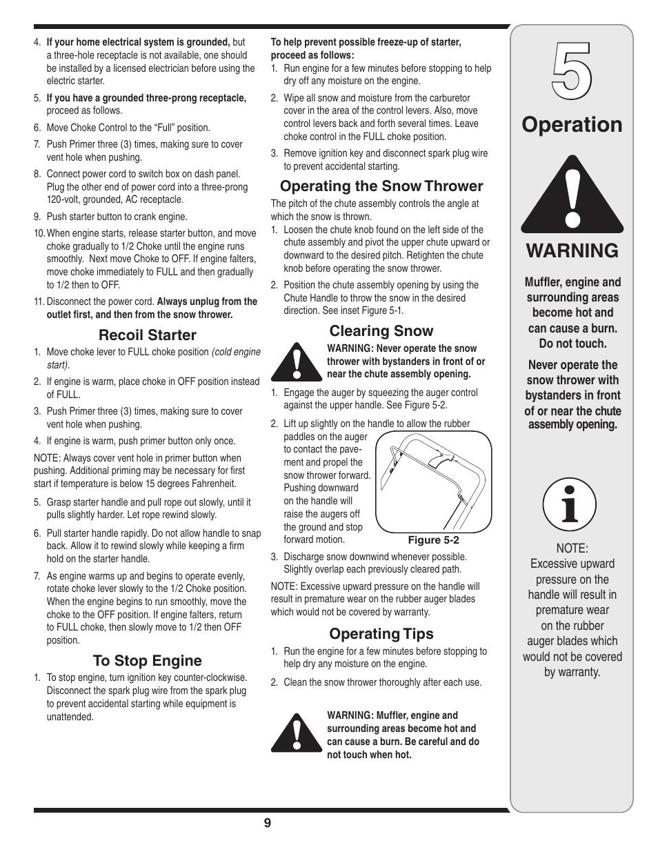 Operation, Warning | White Outdoor 235 User Manual | Page 9 / 20