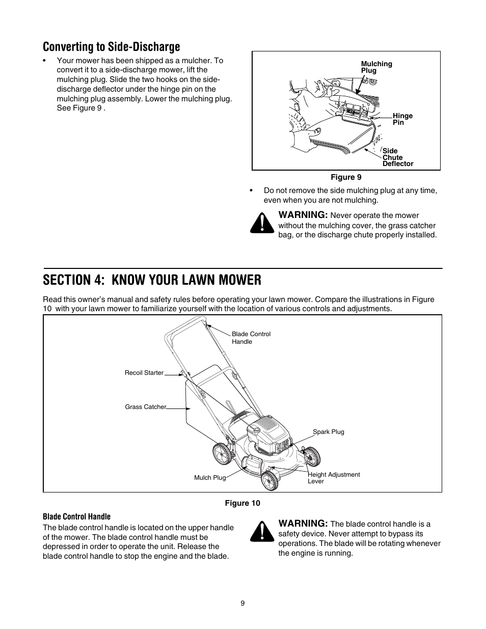 Converting to side-discharge, Section 4: know your lawn mower | White Outdoor 430 User Manual | Page 9 / 20