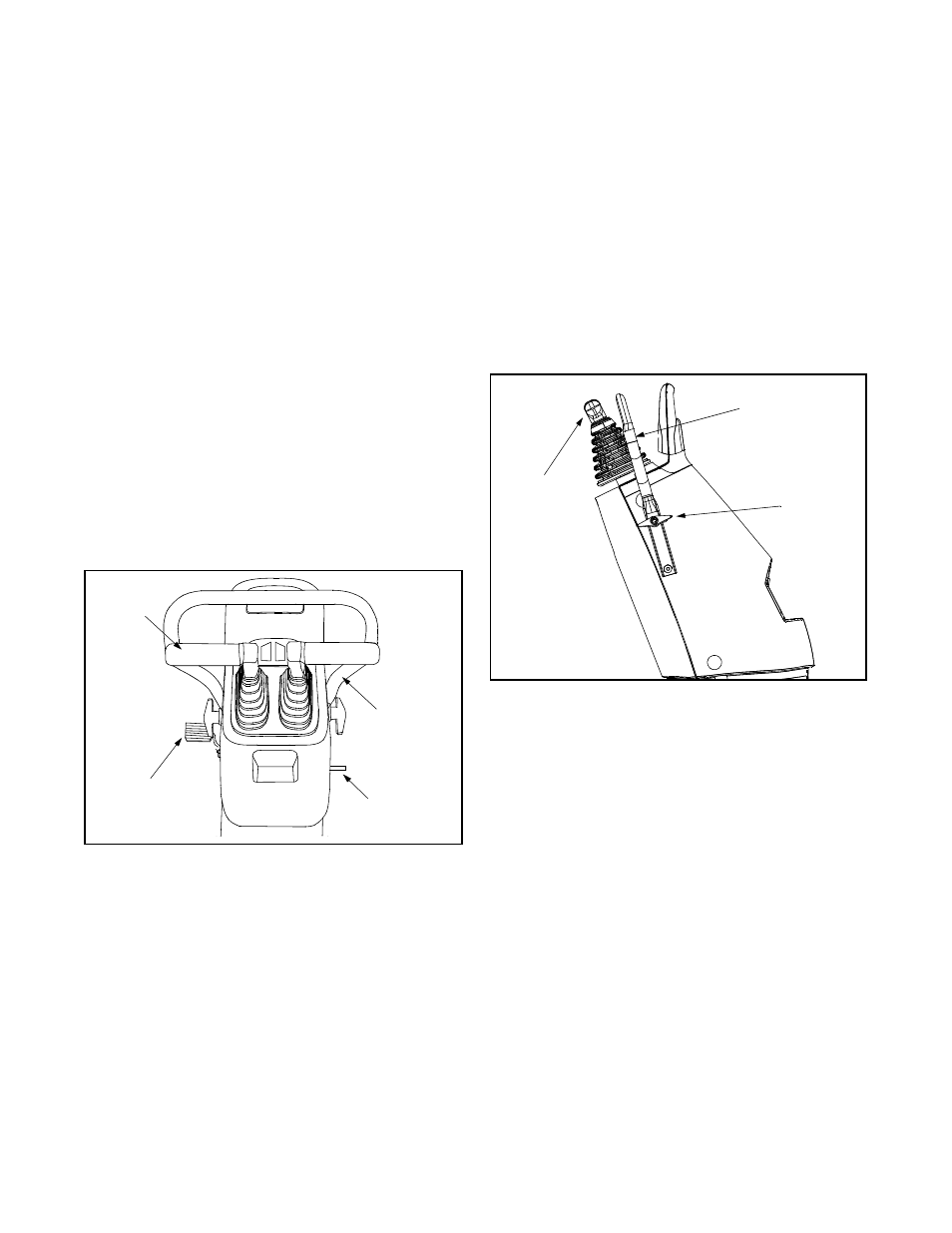 Brake pedal and parking brake pedal, Parking brake pedal, Drive handles | Speed control bar | White Outdoor ZT-1850 User Manual | Page 9 / 56