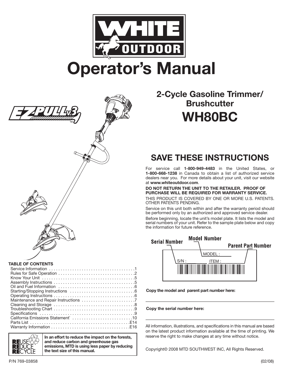 White Outdoor WH80BC User Manual | 36 pages