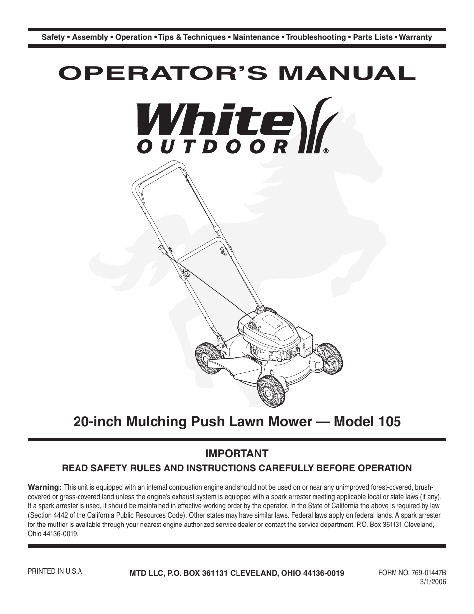 White Outdoor 105 User Manual | 16 pages