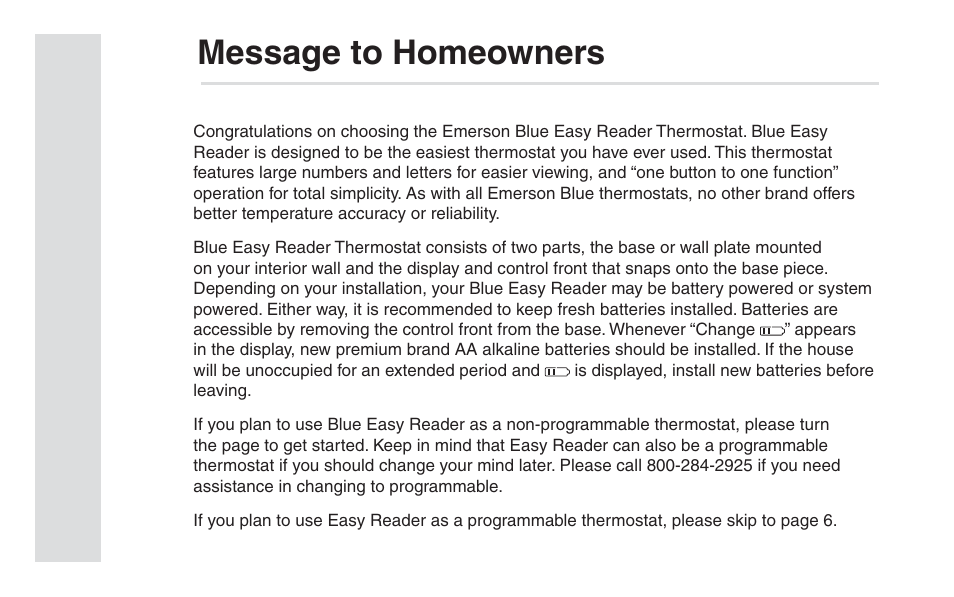 Message to homeowners | White Rodgers 1F95EZ-0671 User Manual | Page 2 / 24