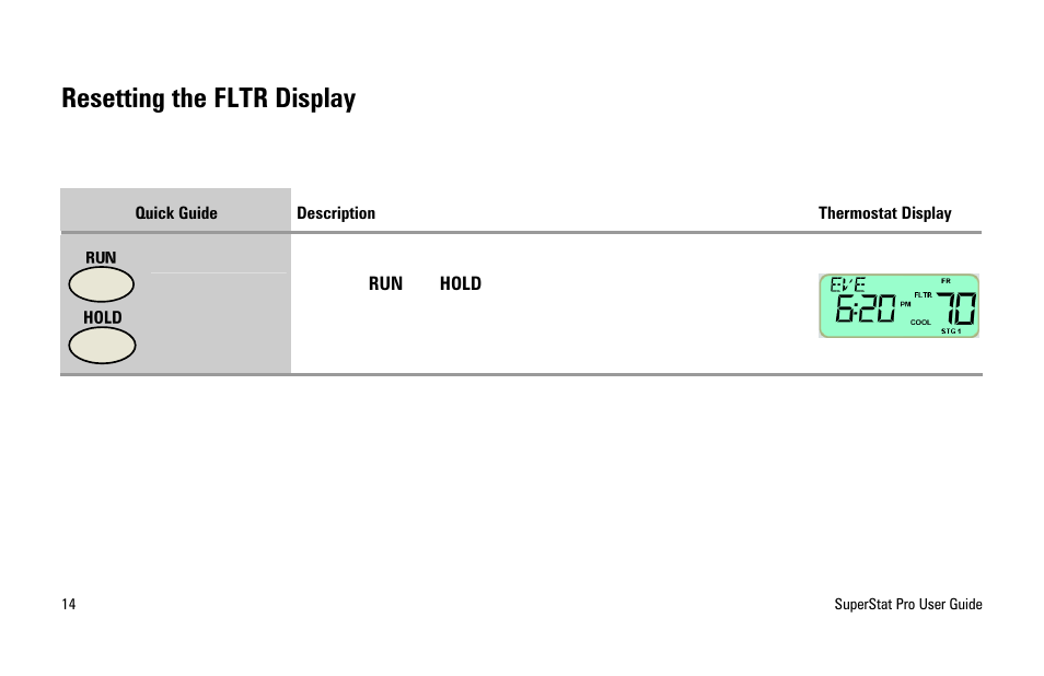 Resetting the fltr display | White Rodgers SuperStat Pro Programmable Thermostat User Manual | Page 16 / 54