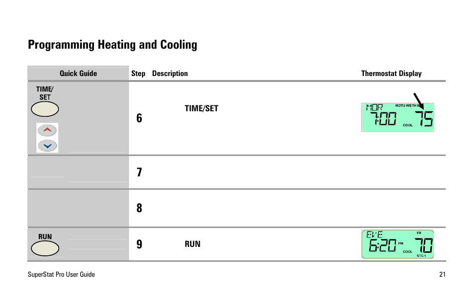 Programming heating and cooling | White Rodgers SuperStat Pro Programmable Thermostat User Manual | Page 23 / 54