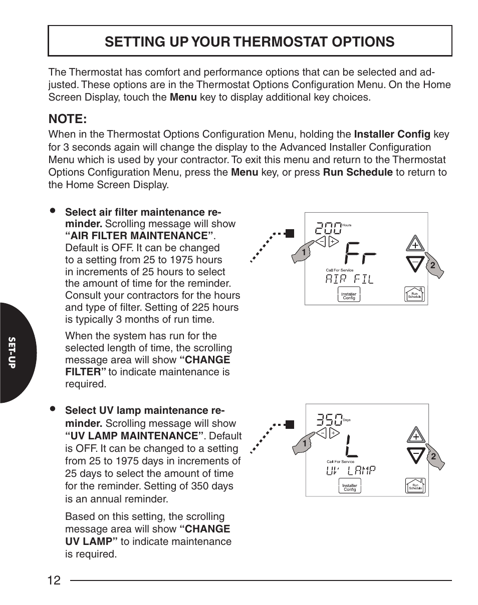 Setting up your thermostat options | White Rodgers EMERSON BLUE 1F98EZ-1441 User Manual | Page 12 / 20