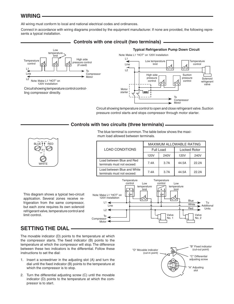 Wiring setting the dial | White Rodgers 241-2 User Manual | Page 2 / 8