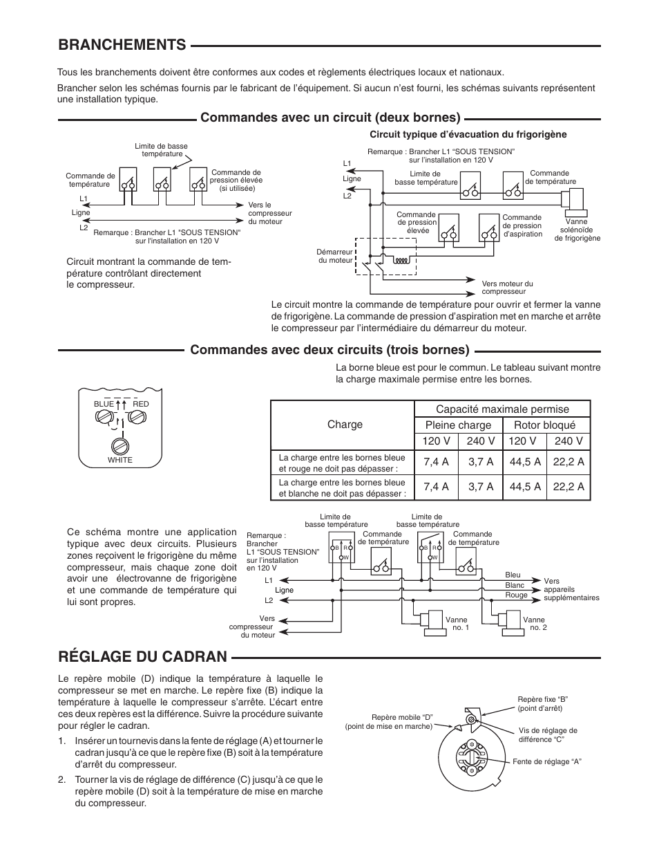 Branchements réglage du cadran | White Rodgers 241-2 User Manual | Page 4 / 8