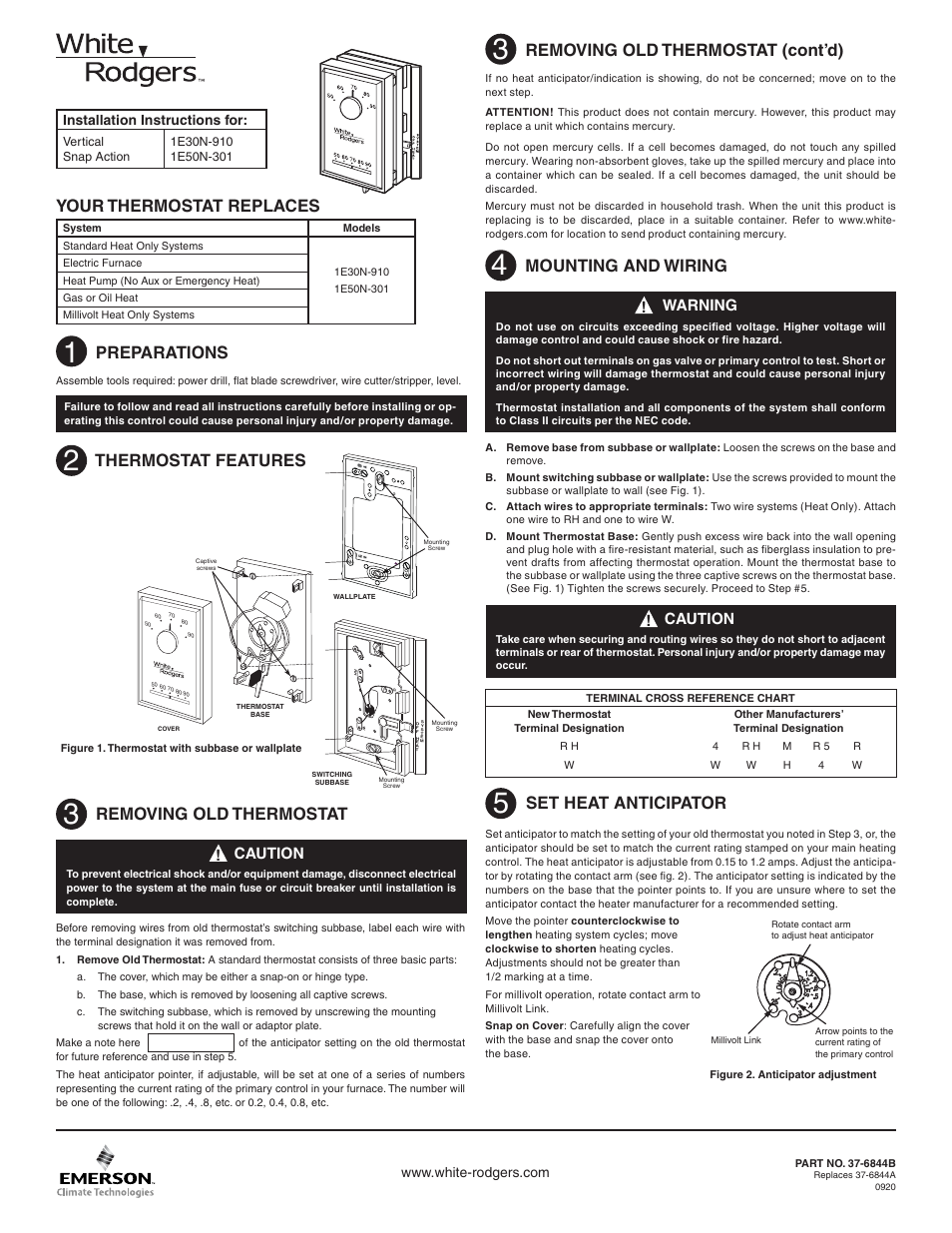 White Rodgers 1E30N-910 User Manual | 4 pages