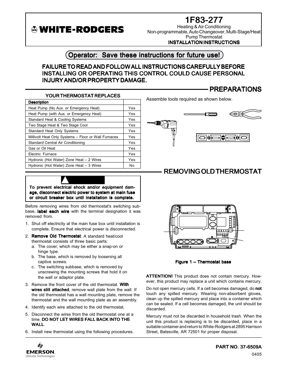 White Rodgers PART NO. 37-6509A User Manual | 10 pages