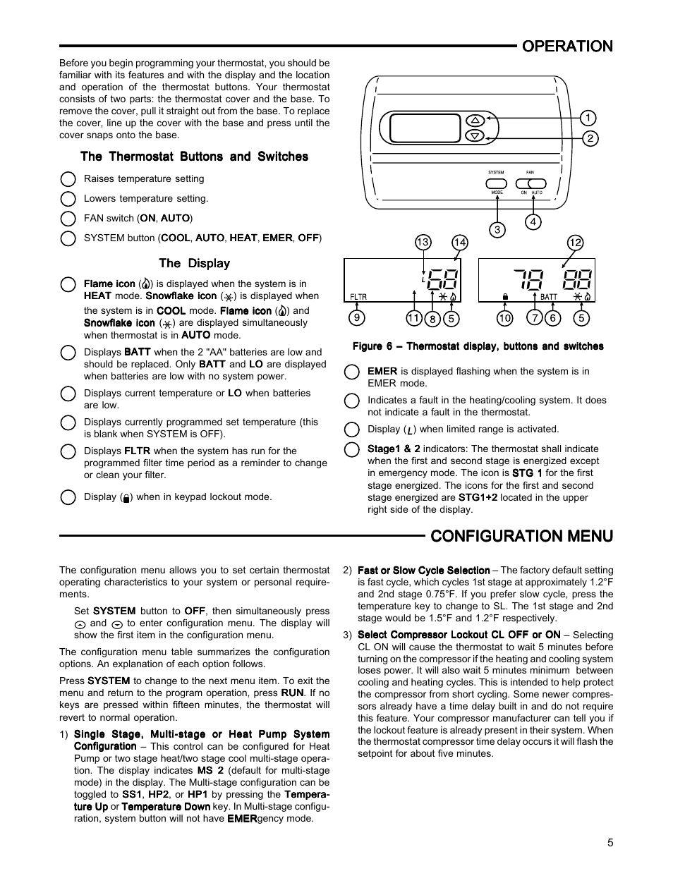 Operation, Configuration menu | White Rodgers PART NO. 37-6509A User Manual | Page 5 / 10