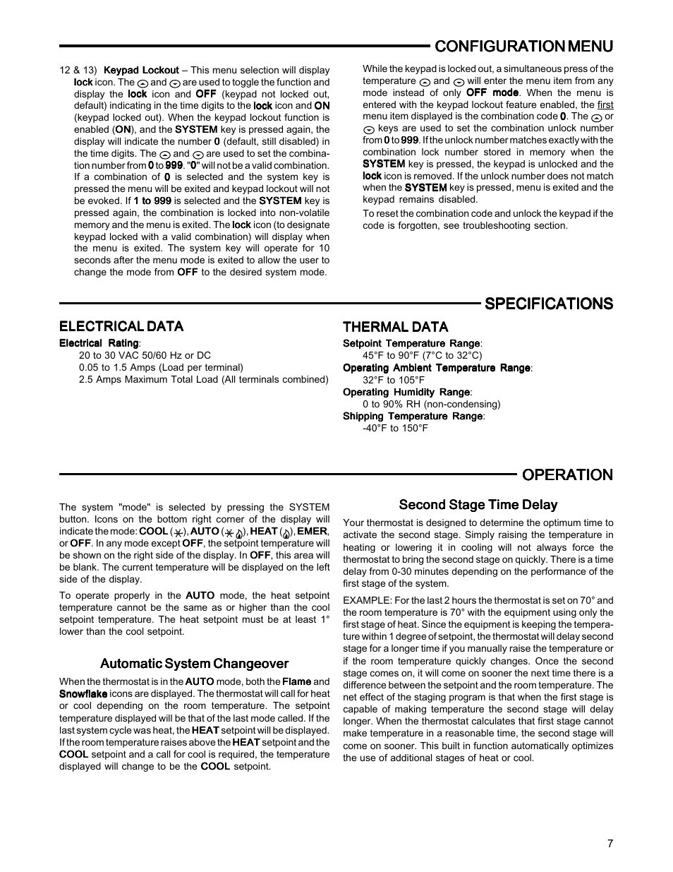 Configuration menu, Operation | White Rodgers PART NO. 37-6509A User Manual | Page 7 / 10