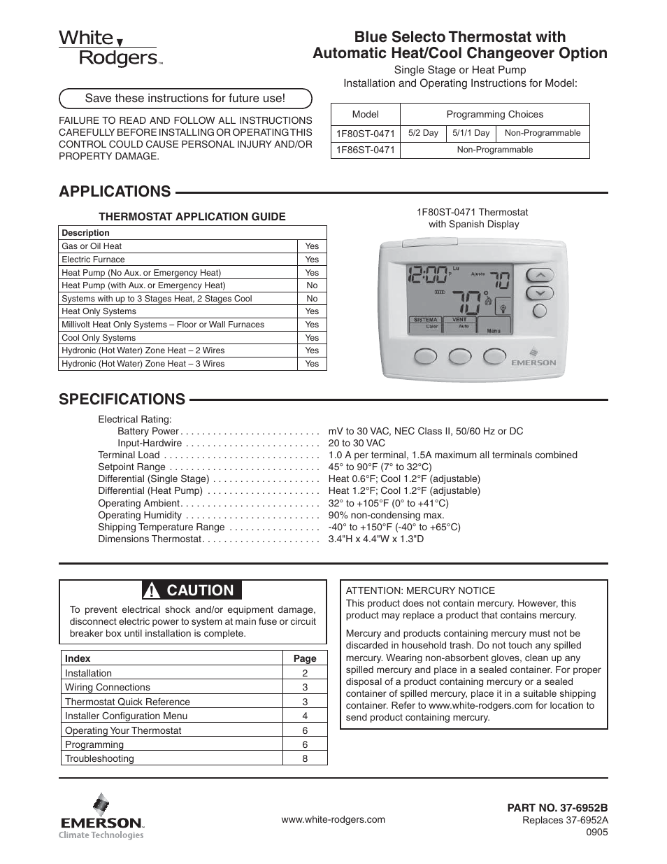 White Rodgers 1F80ST-0471 User Manual | 8 pages