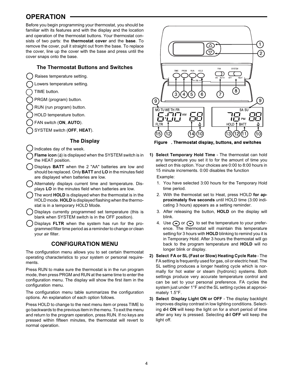 Operation, Configuration menu | White Rodgers 1F80-240 User Manual | Page 4 / 8