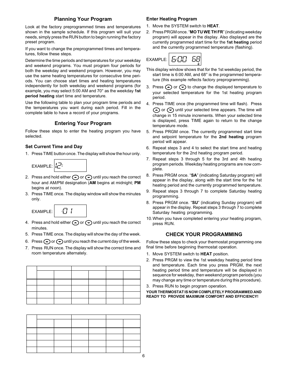 Planning your program, Entering your program, Check your programming | White Rodgers 1F80-240 User Manual | Page 6 / 8