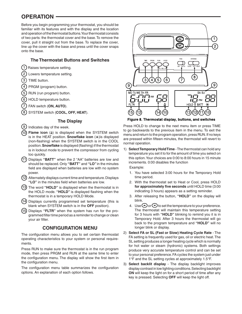 Operation, Configuration menu | White Rodgers 875 User Manual | Page 4 / 8