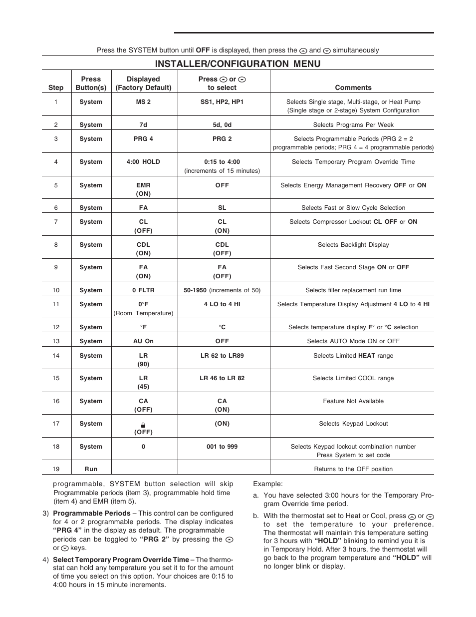 Configuration menu, Installer/configuration menu | White Rodgers 1F85-277 User Manual | Page 6 / 12