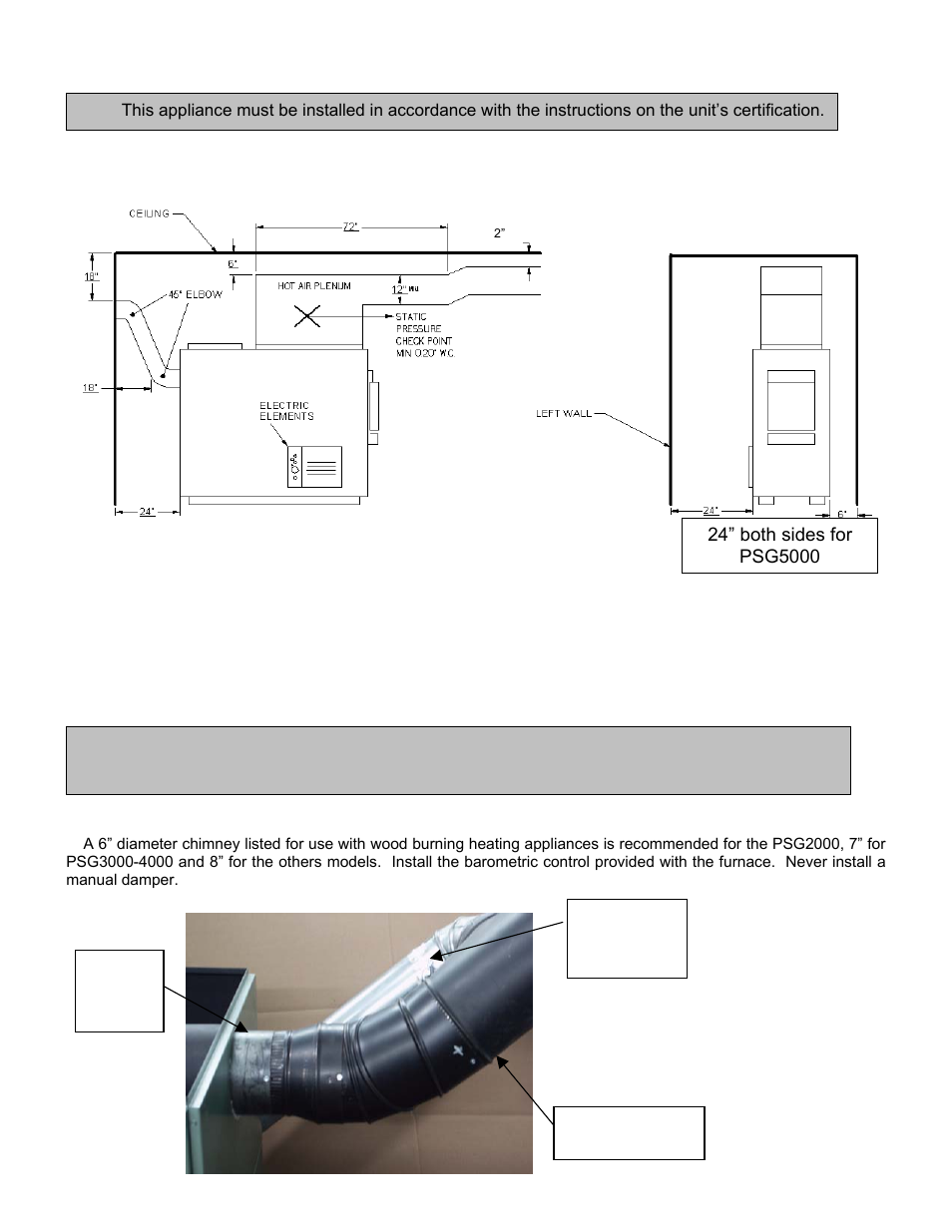 Clearances to combustible materials, Pipe connector and damper | White Rodgers G1N 4R9 User Manual | Page 7 / 31
