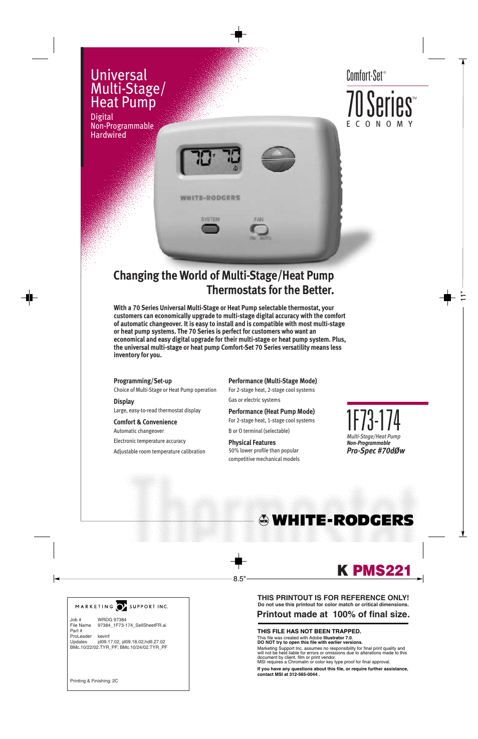 White Rodgers 70 Series User Manual | 2 pages