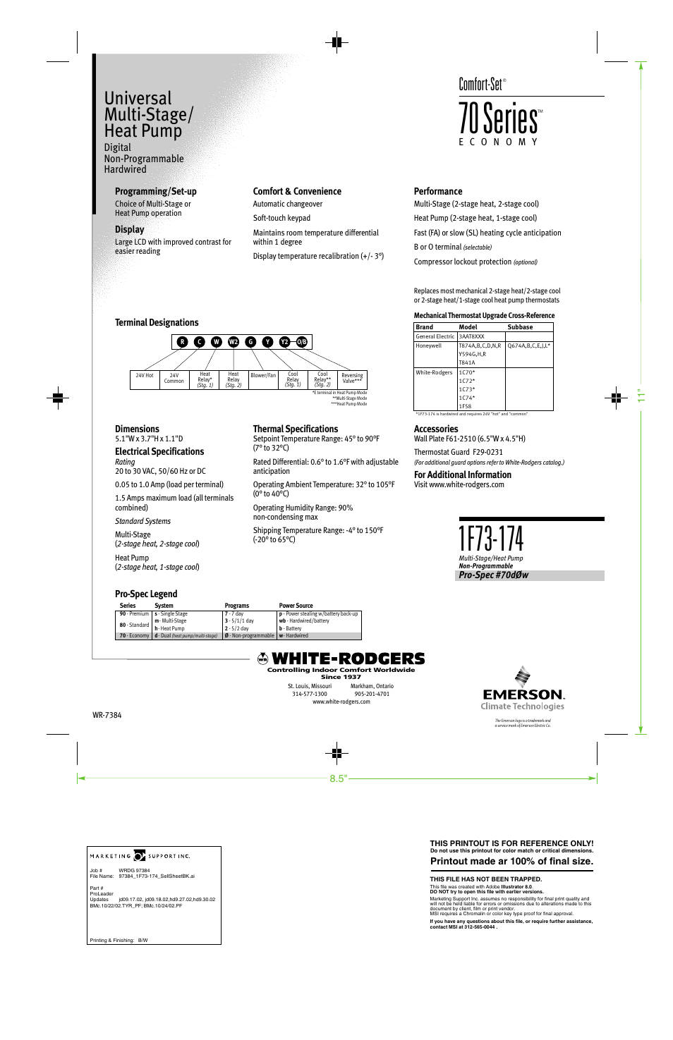 70series, Universal multi-stage/ heat pump, Comfort-set | Digital non-programmable hardwired | White Rodgers 70 Series User Manual | Page 2 / 2