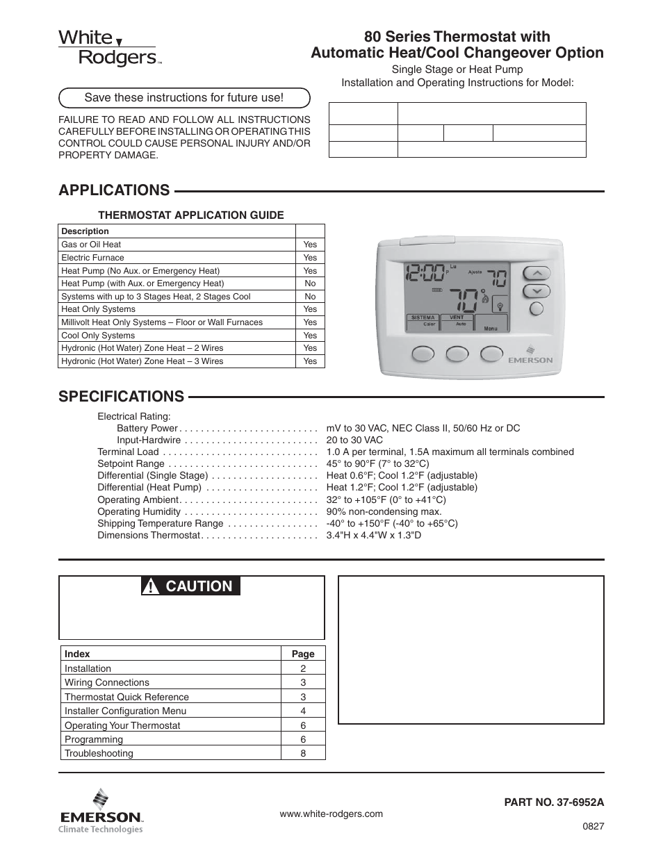 White Rodgers 1F86ST-0471 User Manual | 8 pages