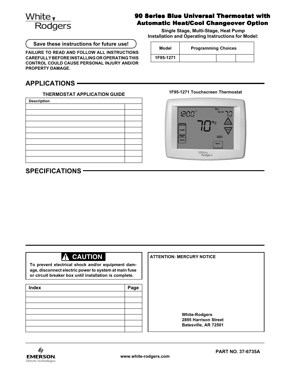 White Rodgers 1F95-1271 User Manual | 8 pages