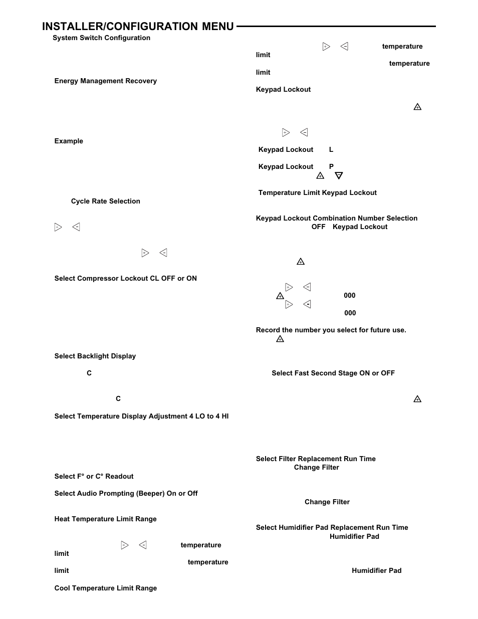 Installer/configuration menu | White Rodgers 1F95-1271 User Manual | Page 5 / 8