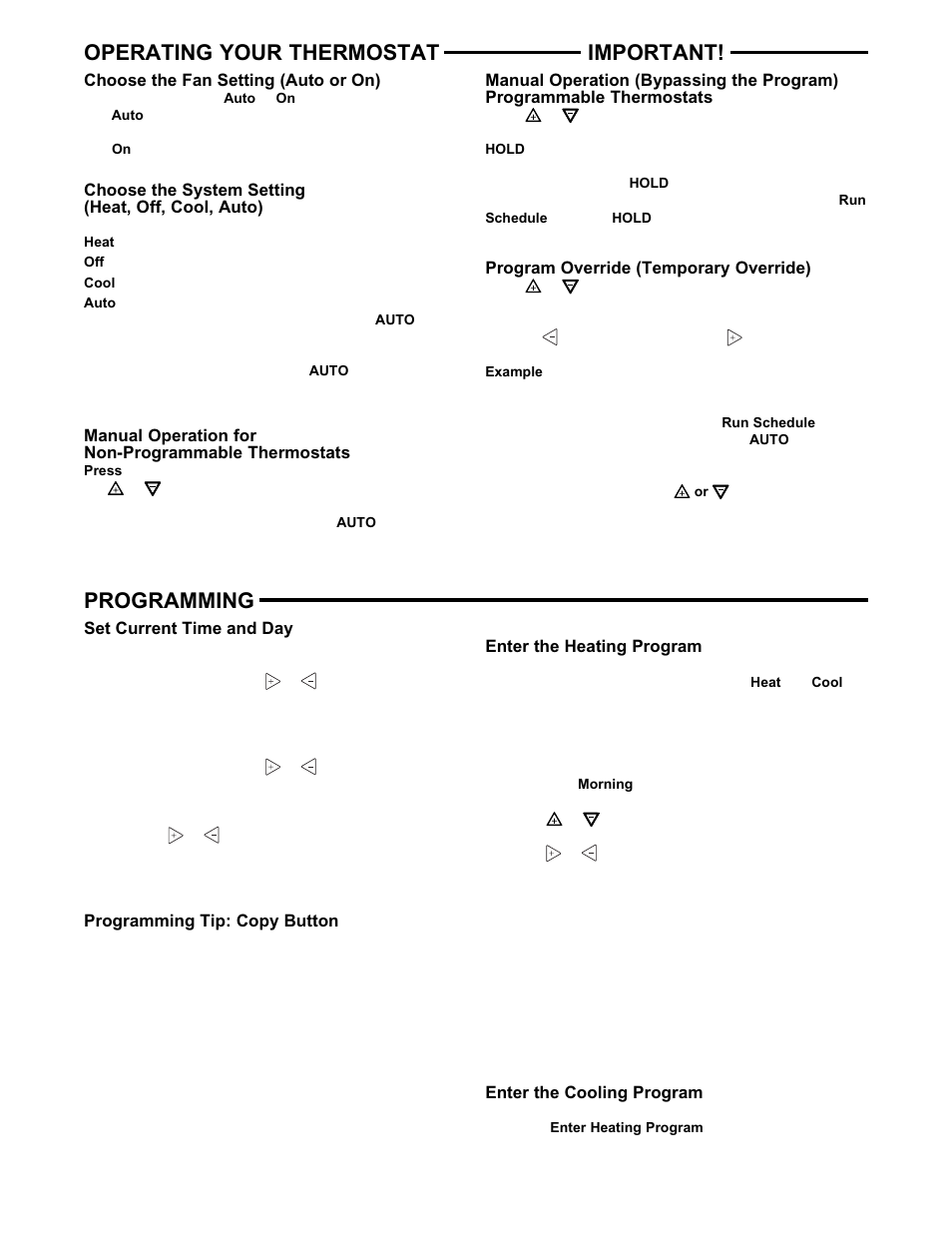 Operating your thermostat, Programming important | White Rodgers 1F95-1271 User Manual | Page 6 / 8