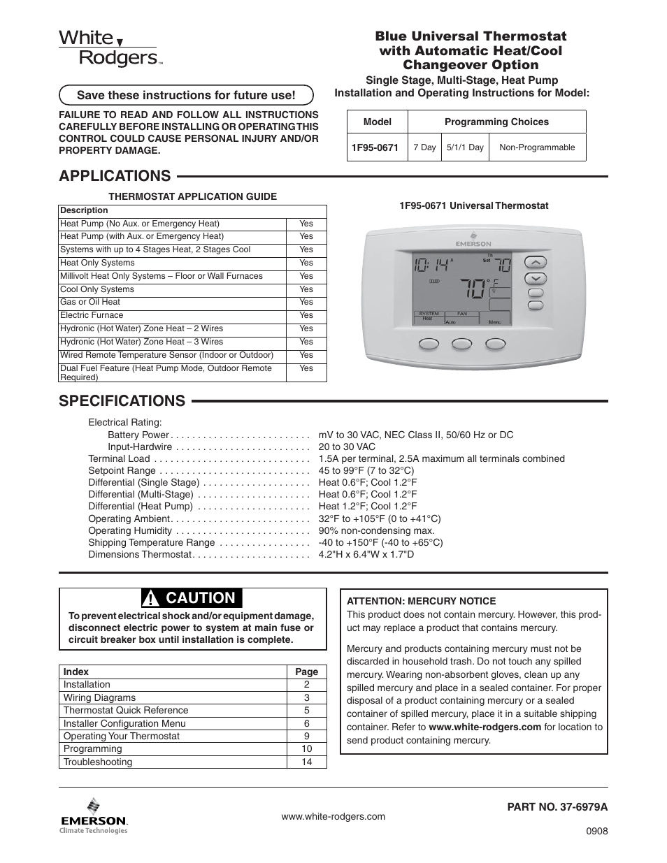 White Rodgers 1F95-0671 User Manual | 16 pages