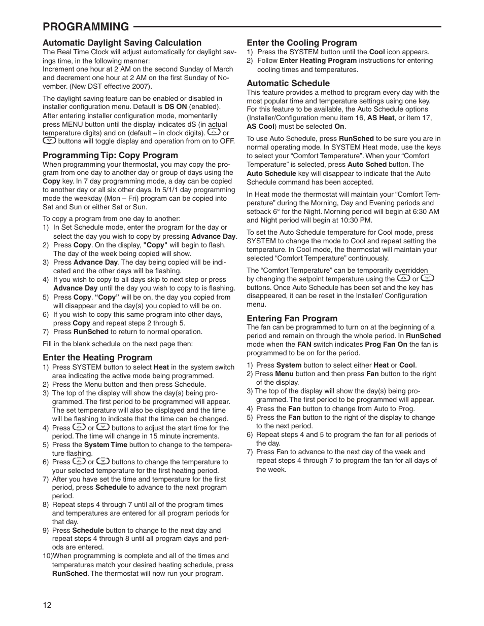 Programming | White Rodgers 1F95-0671 User Manual | Page 12 / 16