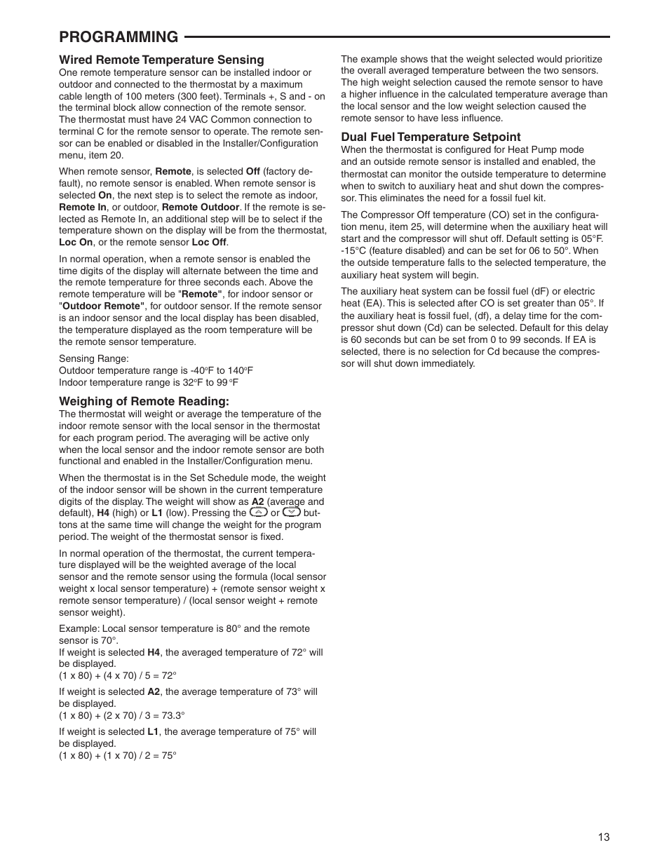Programming | White Rodgers 1F95-0671 User Manual | Page 13 / 16