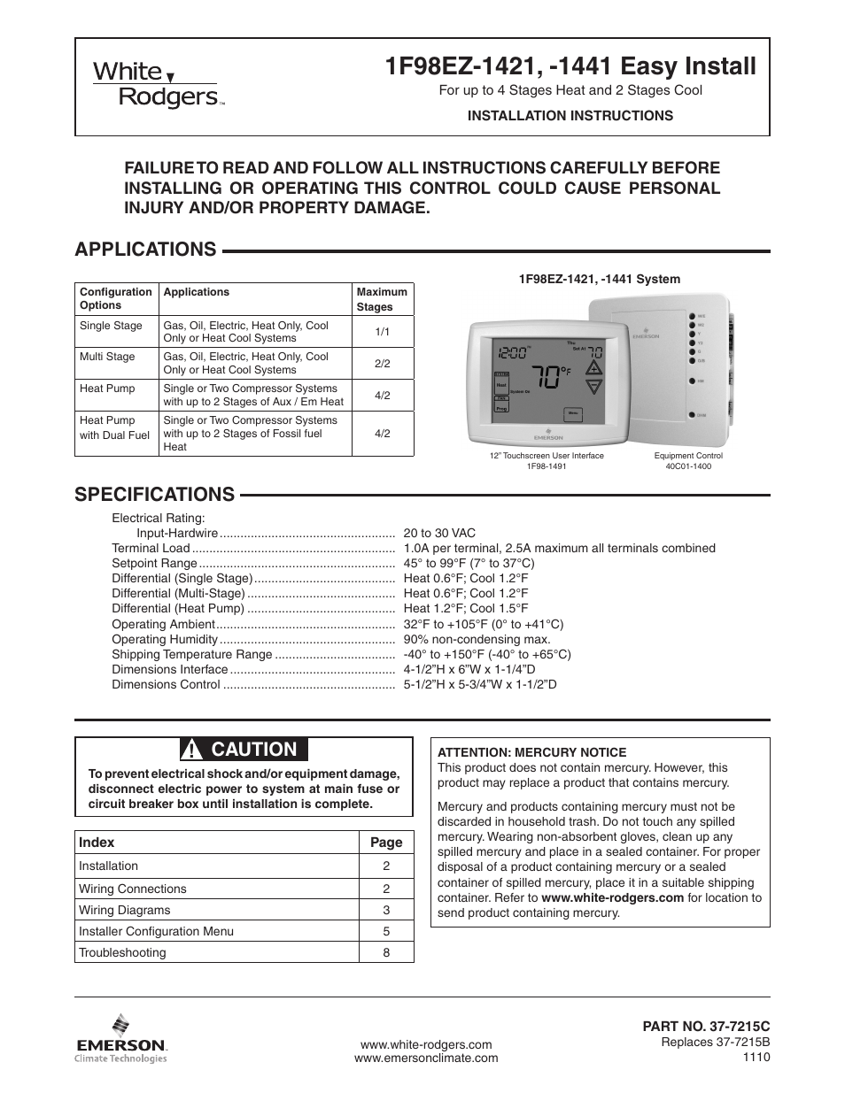 White Rodgers 1F98EZ-1421 User Manual | 8 pages