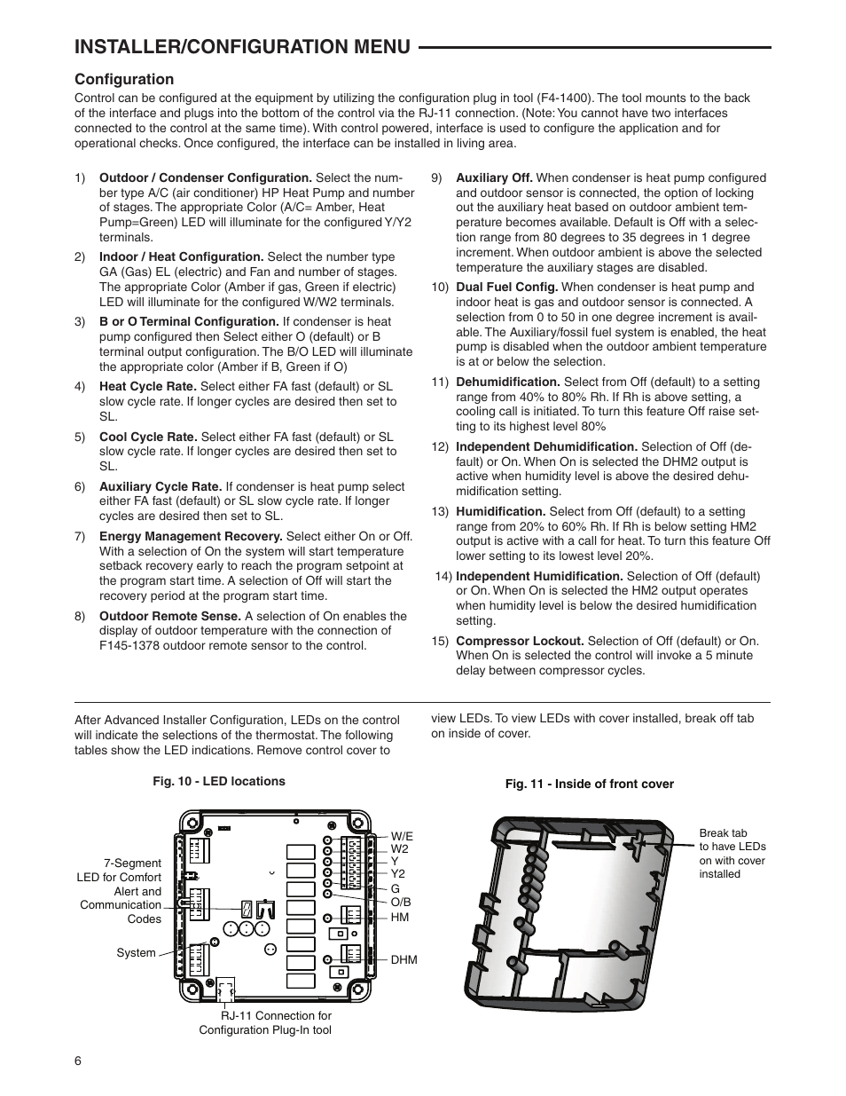 Installer/configuration menu | White Rodgers 1F98EZ-1421 User Manual | Page 6 / 8