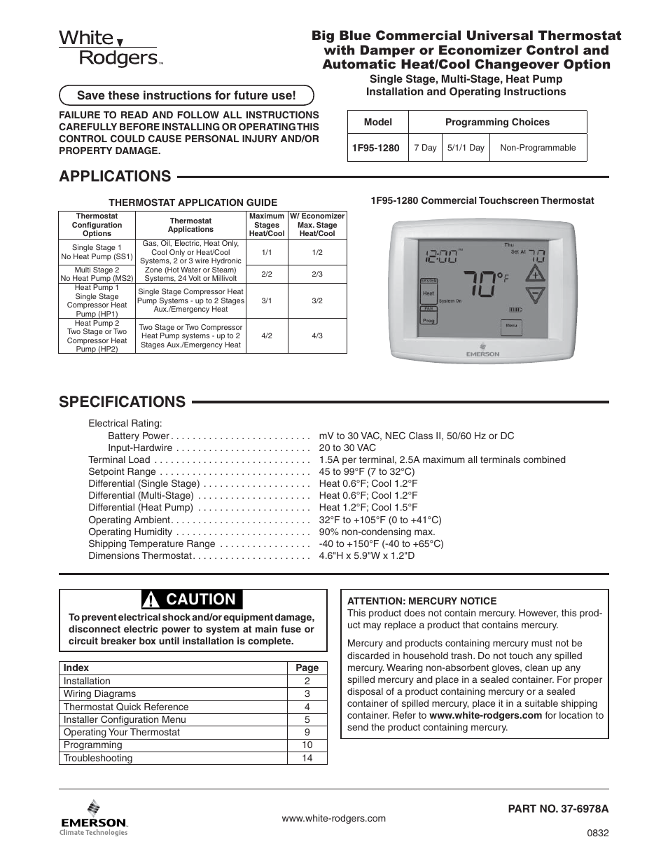 White Rodgers 1F95-1280 User Manual | 16 pages