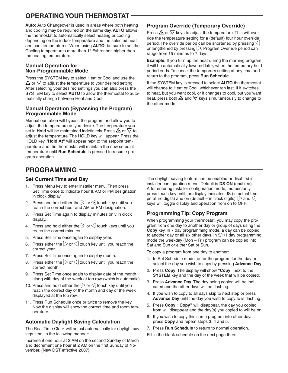 Operating your thermostat, Programming | White Rodgers 1F95-1280 User Manual | Page 10 / 16