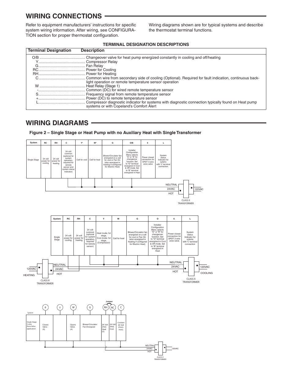 Wiring connections, Wiring diagrams, Single stage connections | Single stage | White Rodgers 1F97-0671 User Manual | Page 3 / 12